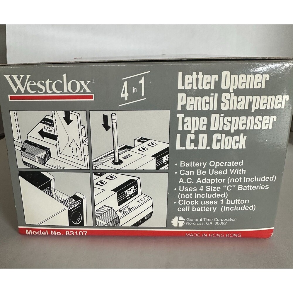 Vintage Westclox 4 in 1 Letter Opener Pencil Sharpener Tape Dispenser LCD Clock - Picture 11 of 16